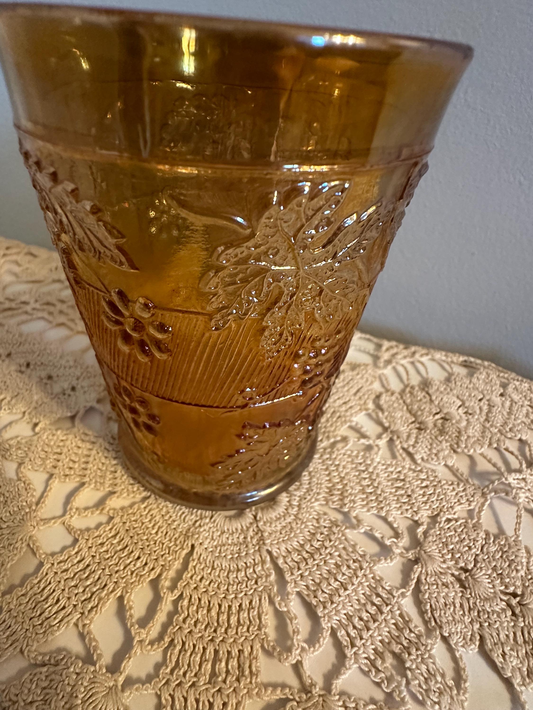 Antique Dugan Marigold Carnival Glass Tumbler: Floral & Grape Pattern - Etsy
