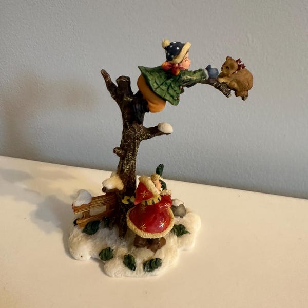 Rescue Cat in Tree Figurine Christmas Village Decor