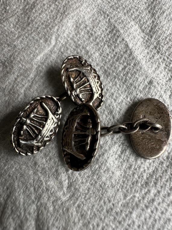 Solid Silver cufflinks Rope Border Celtic Long Sh… - image 1