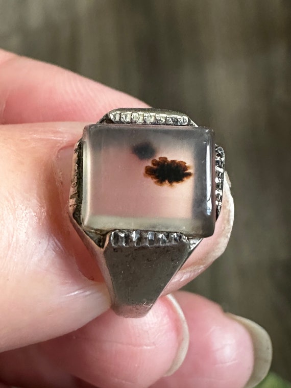 WM Sterling Montana Agate pinky ring 1930s