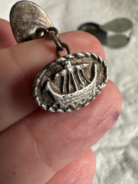 Solid Silver cufflinks Rope Border Celtic Long Sh… - image 3