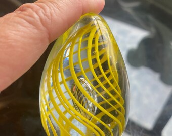 Swirl Yellow with Air Bubble Art Glass Egg