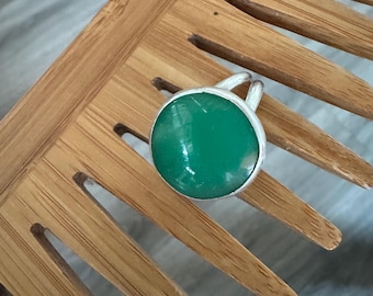 Green Chrysoprase Cabochon Sterling Silver Size 13
