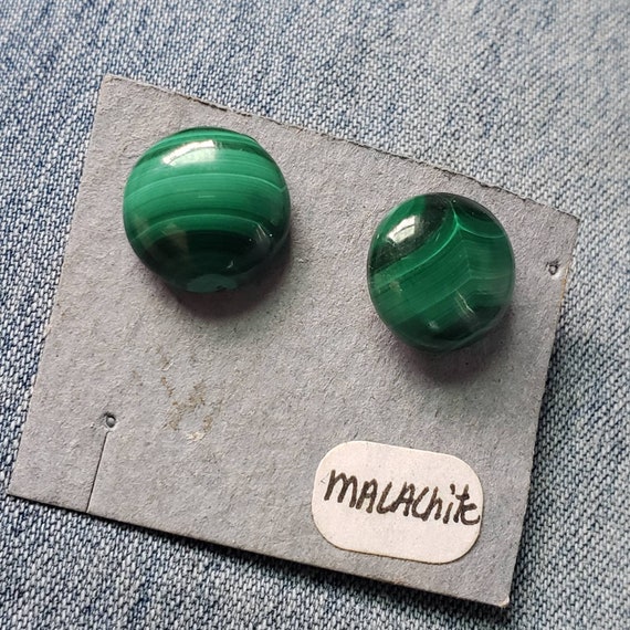 Malachite Cabachon Stud Pierced Earrings - image 1