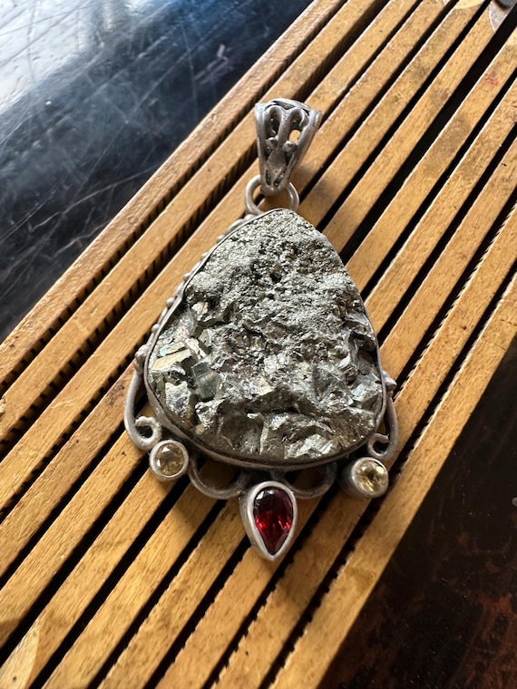 Vintage Sterling Silver Pyrite Druzy Pendant
