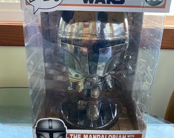 Pop 380 Funko Star Wars Mandalorian with The Child Grogu Large Bobble Head Figurine