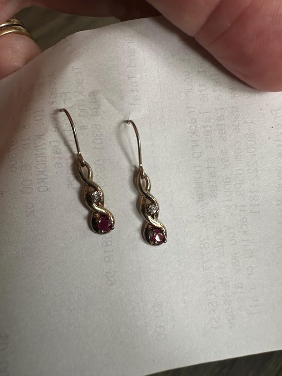 Silver Sterling Genuine Ruby Dangle Earrings Infi… - image 2