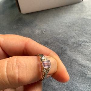 Emerald Cut Genuine Amethyst Sterling Silver Ring Size 7