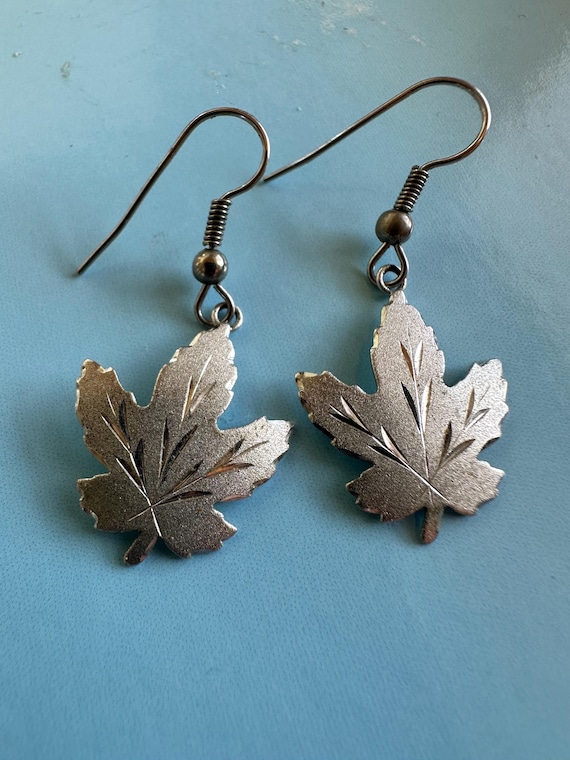 Sterling EMC Maple Leaf Dangle Pierced Earrings - image 1