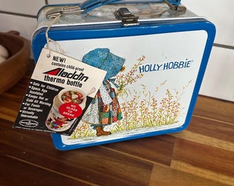 Holly Hobbie Metal Lunch Box and Thermos with original tag 1970s American Greetings