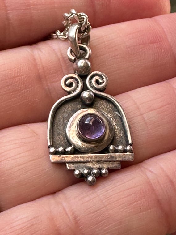 Unique Sterling Silver with Amethyst Pendant on a… - image 1