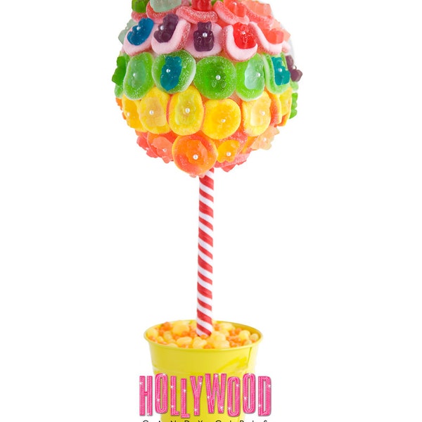 Rainbow Gummy Bear Candy Land, Wonka Candy Party Neon Centerpieces, Topiary, Decor, Arrangement, Candy Gift,