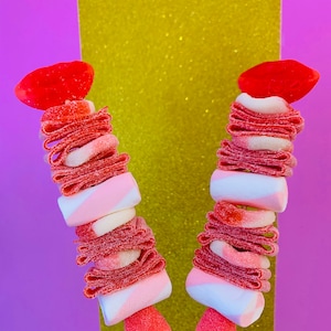 50 Valentine Candy Kabob Kebab Skewers Sticks Treat afbeelding 1