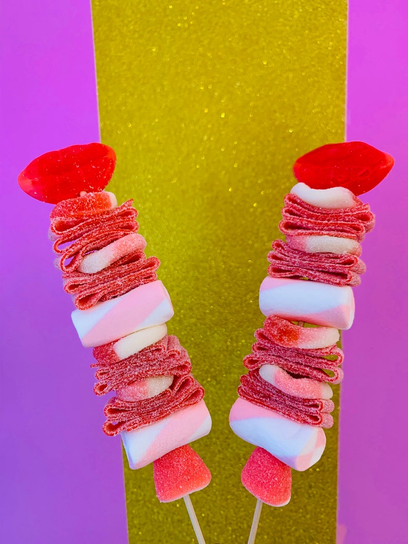 50 Valentine Candy Kabob Kebab Skewers Sticks Treat afbeelding 1
