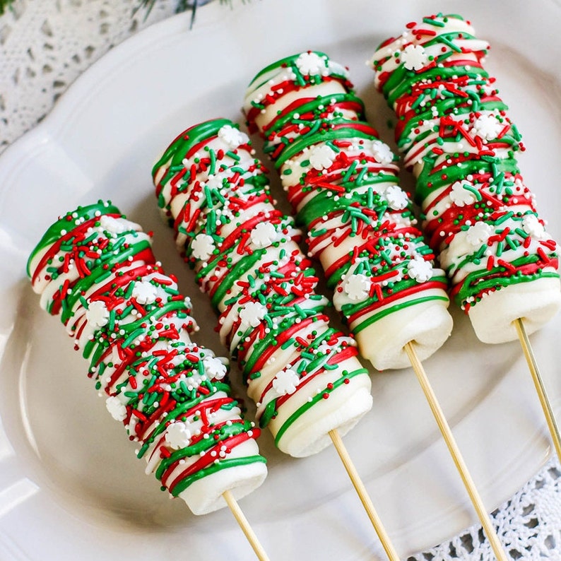 12 Piece  Chocolate Dipped Christmas Marshmallow Lollipops image 1