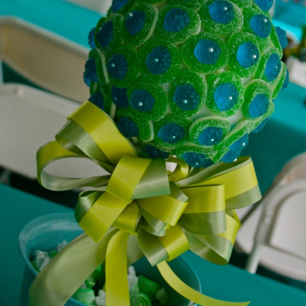 Blue Raspberry Gummy Ring Centerpiece Topiary Tree