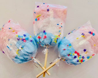 6 Patriotic Cotton Candy Puffs, Fresh, Red White and Blue Treat, 4th of July, Delicious Sweets, Firework Sprinkles, Summer Party Favors