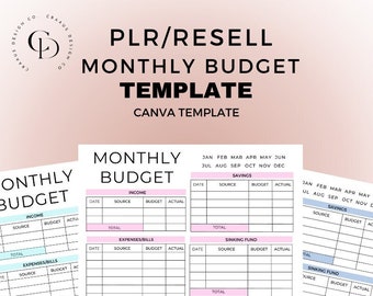 PLR templates, PLR Canva template, Commercial use budget template, PLR business,  Monthly budget plr template, Monthly budget tracker