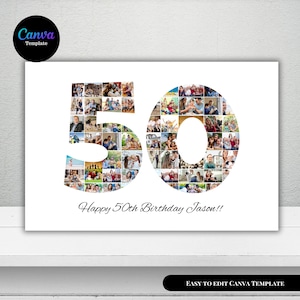 50th Birthday Photo Collage Template, Personalized Birthday Poster, Customizable Photo Collage Board, Birthday Gift, Editable Collage