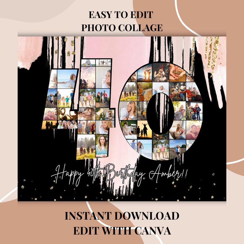 40th Birthday Photo Collage Template, Personalized 40th Birthday Gift ...
