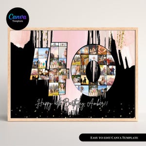 40th Birthday Photo Collage Template, Personalized 40th Birthday Gift for Her, for Him, Number 40 Collage, Family Gift, Birthday Gift, Canva