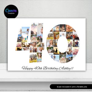 40th Birthday Photo Collage Template, Personalized Birthday Poster, Customizable Photo Collage Board, Birthday Gift, Editable Collage
