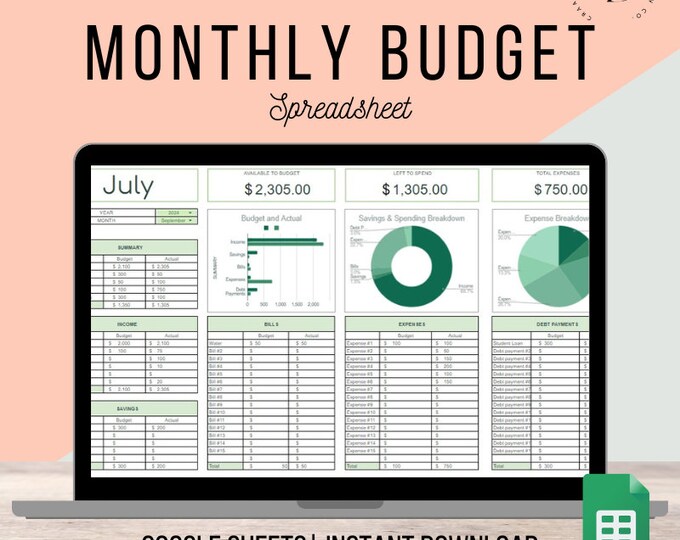 Monthly Budget Planner | Google Sheets | Budget Tracker Spreadsheet ...