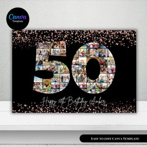 Black 50th Birthday Photo Collage Template, Personalized Birthday Poster, Customizable Photo Collage Board, Birthday Gift, Editable Collage