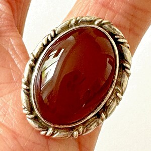 VTG Navajo Red Carnelian  Ring Sz 5 Sterling 60s Old Native American Handmade