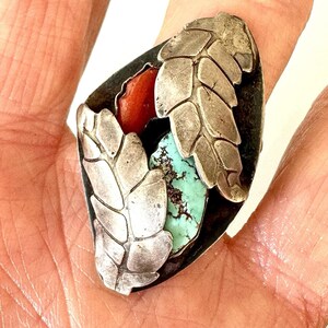 Old Unique Navajo Turquoise Ring Sz 8 VTG 14g Signed Sunshine Sterling Native A