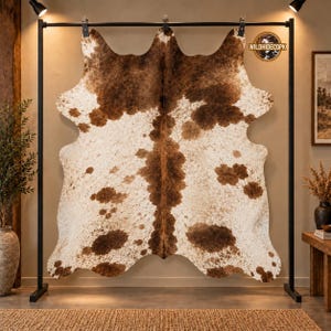 Natural Cream Beige Speckled Cowhide Rug  Handmade Hair-On Cow Skin Area Rug  Style 007, Genuine Cattle Hide Floor Decor, Boho Rug