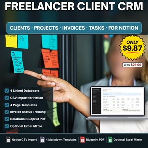 Notion CRM Template for Freelancers, Notion Client Tracker, Project Tracker, Invoice Tracker, Tasks + Client Onboarding Page