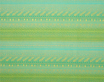 Alexander Henry Natale Tempo Filigree Stripe Verde 1 Yard Taglio