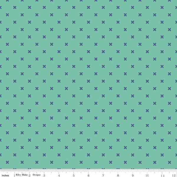 Bee Basic X in Teal Lori Holt  1 Yard Cut