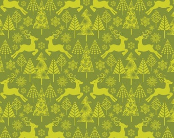 Hip Holiday Reindeer Stroll in Green Blend Fabrics 1 Yard Cut