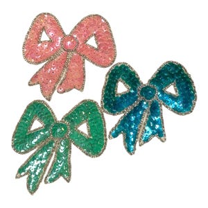 Pailletten-Schleifenapplikation, Türkis-Rosa, Schleifenaufnäher, Kleidung, Kostüm, Nähen, Basteln, Verzierung