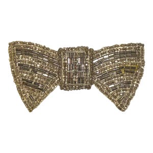 Silver Beaded Bow Applique Small Silver Bow Patch Clothing Costume Sewing Craft Embellishment