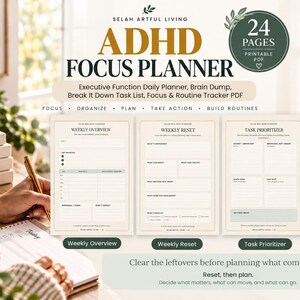 ADHD Planner Printable, Executive Function Daily Planner, Brain Dump, Break It Down Task List, Focus & Routine Tracker PDF