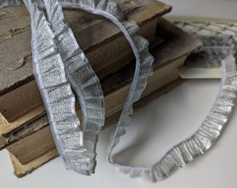 Pleated Metallic Silver Ribbon Trim Vintage By the Yard