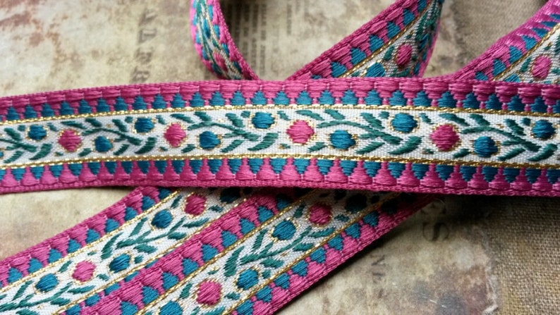 Pink Blue Embroidered 5//8/" Wide Trim by the Yd Vintage Trim