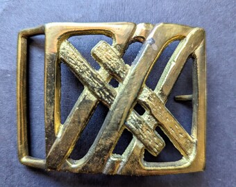Vintage Brass Buckle 1970s Modernist Abstract for 2 Inch Belt