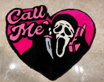 Call Me Horror Heart Rug: Ghost Face, Hot Pink, Black Tufted Floor Mat