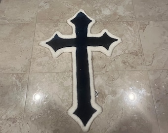 Blue and white cross tufted rug