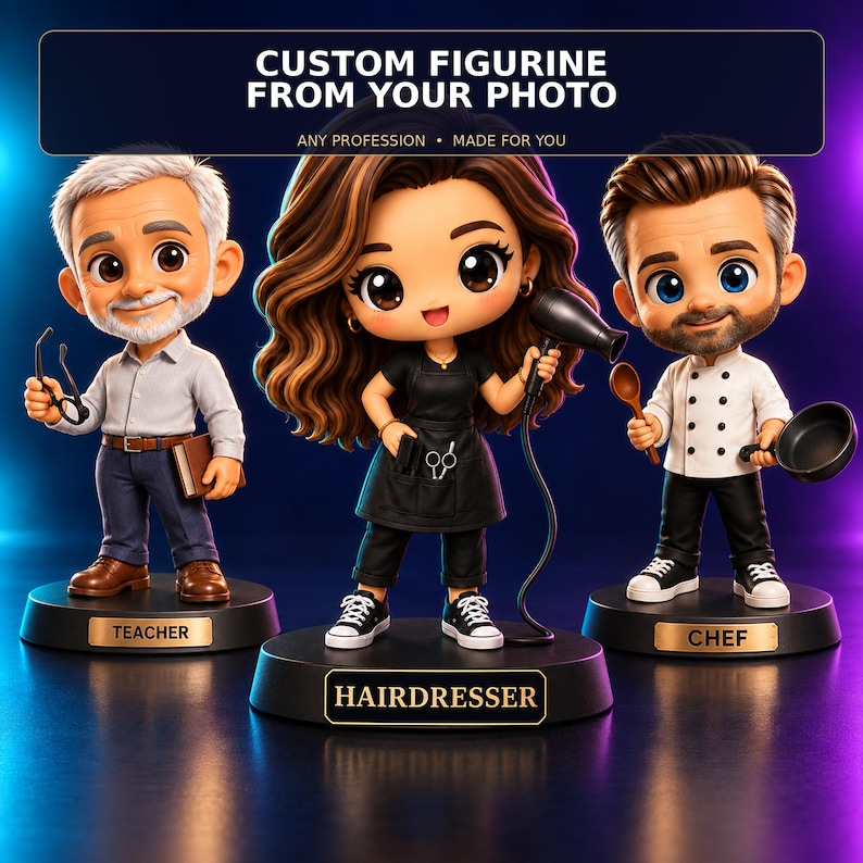Retrato personalizado em miniatura a partir de foto, presente chibi ...