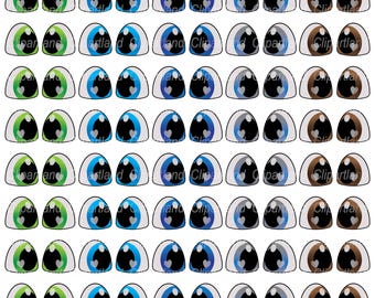 INSTANT Download. Cute cartoon eyes sheet PNG clip art. Personal and commercial use. E_15.