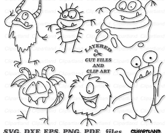 Monster Stick Figure Clipart & Cut Files (Commercial License)
