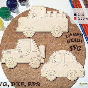 Fichiers de coupe SVG voitures et camions : kit de peinture, motifs découpés au laser (téléchargement numérique)