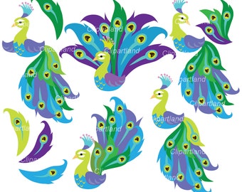 INSTANT Download.  Peacock clip art.  Personal and commercial use. P_4.