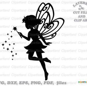 Téléchargement instantané. Jolie silhouette de fille de fée du jardin coupé des fichiers et des images clipart. F_28.