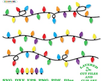 INSTANT Download. Personal and Commercial use is included! Christmas lights string svg cut file and clip art. Chl_7.